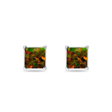 Solitaire Princess Stud Earrings Created Black Opal 925 Sterling Silver Wholesale